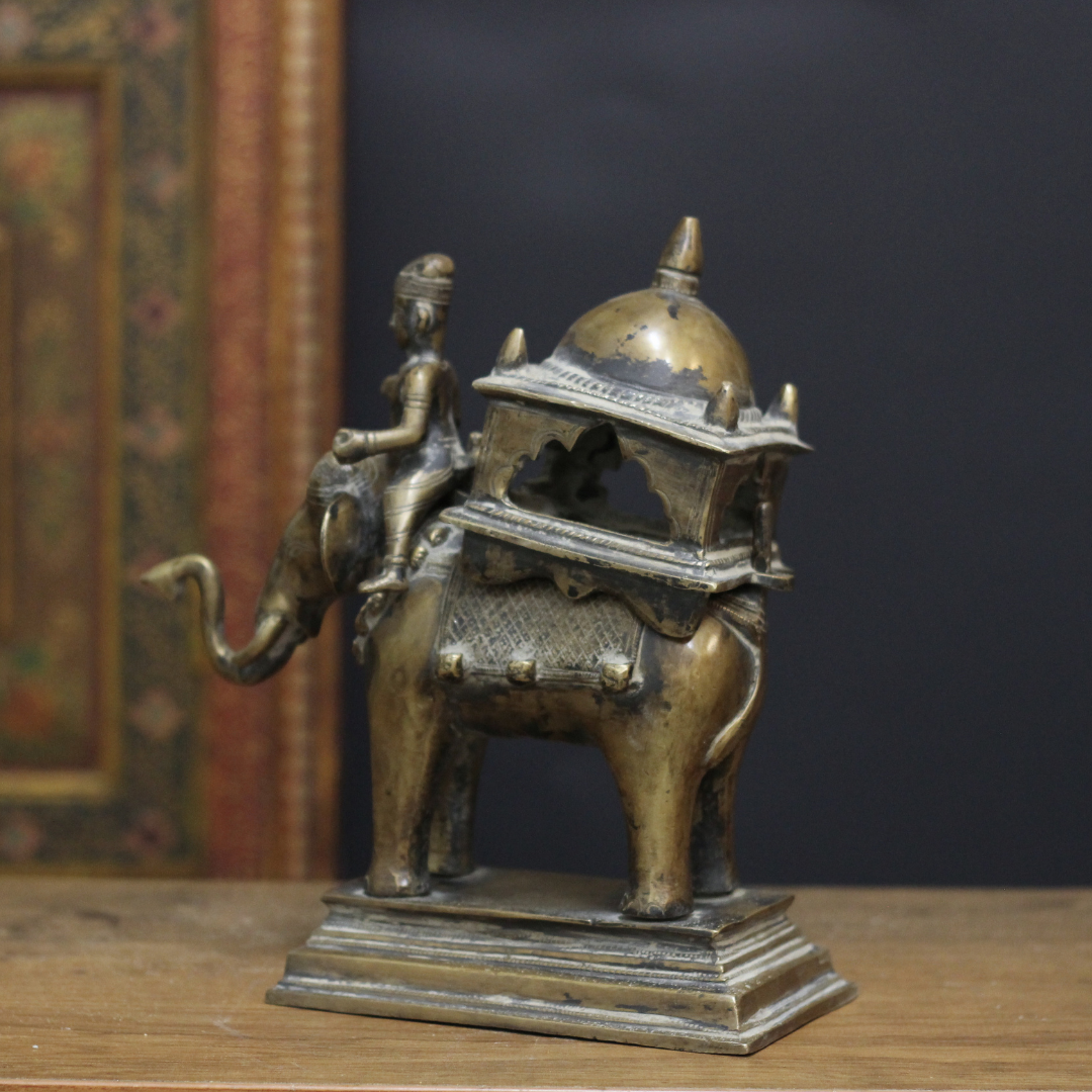 Brass Vintage Elephant Trunk Up With Mahavat 10"