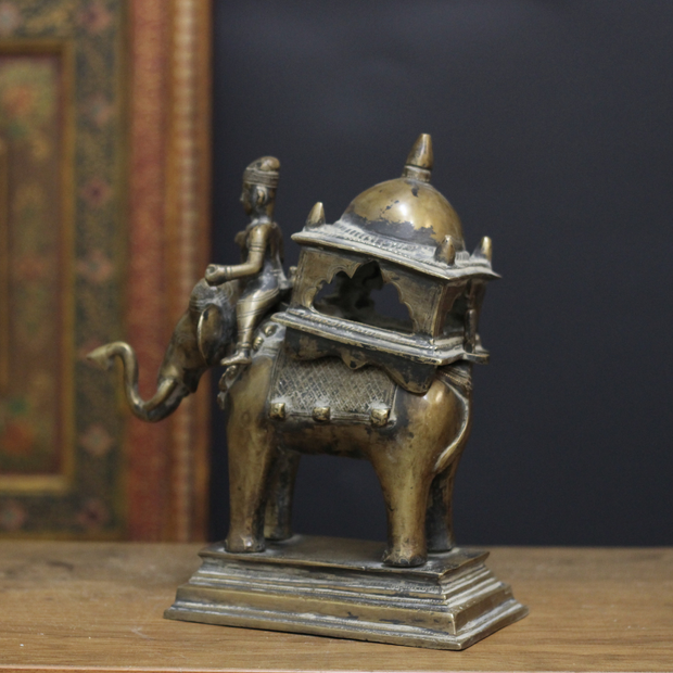Brass Vintage Elephant Trunk Up With Mahavat 10"