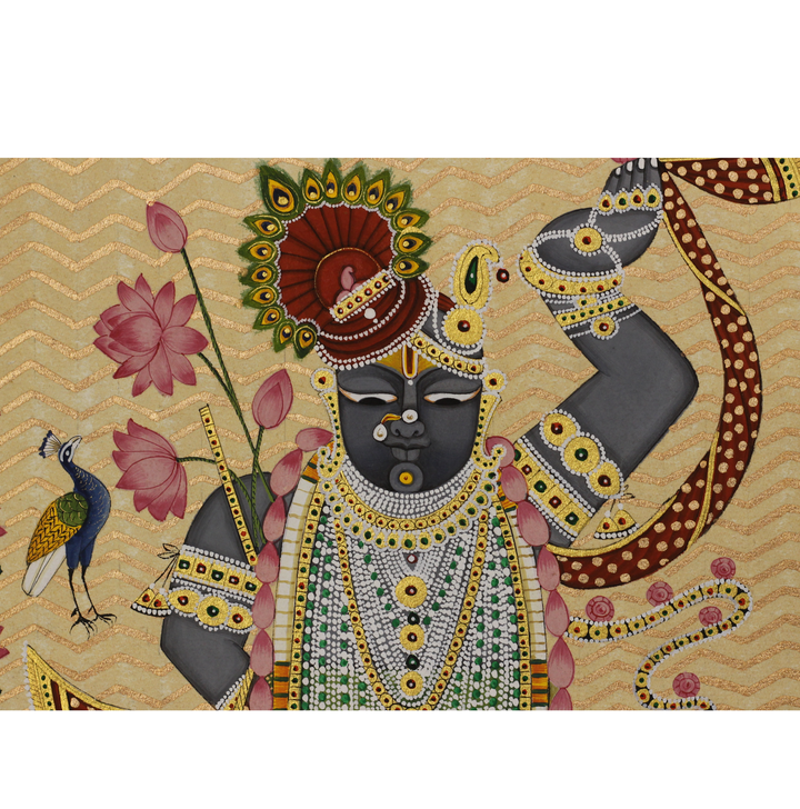 Sacred Shrinathji Pichwai Painting with Gold Accents on Paper