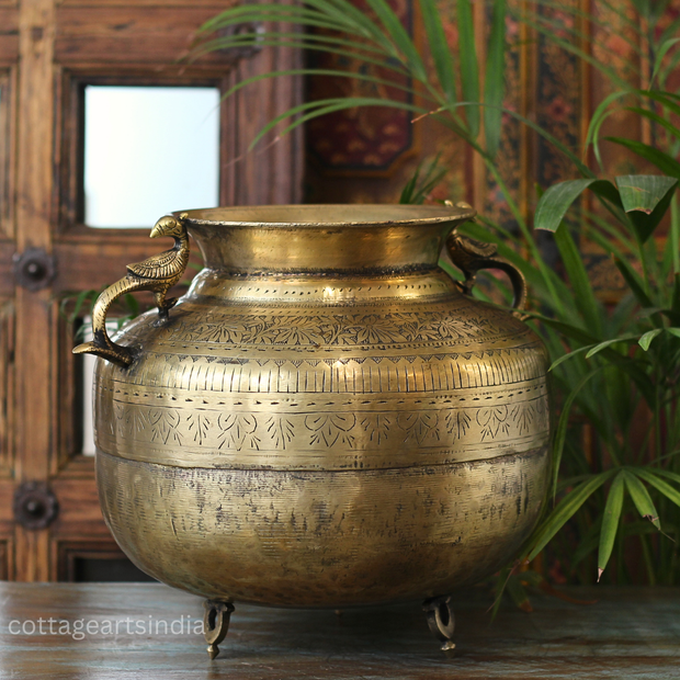 Brass Vintage Carved Planter