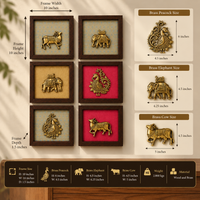 Set of Six Brass Figurines Wooden Wall Frames