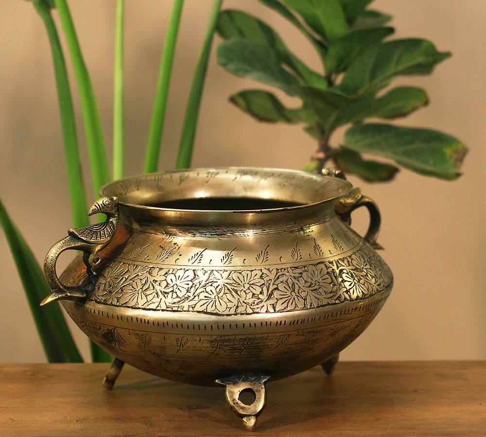 Brass Vintage Carved Planter