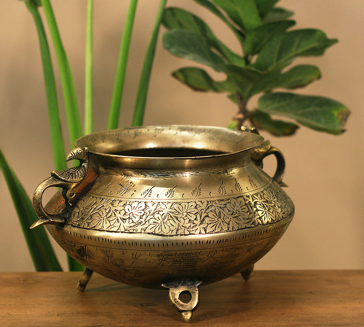 Brass Vintage Carved Planter