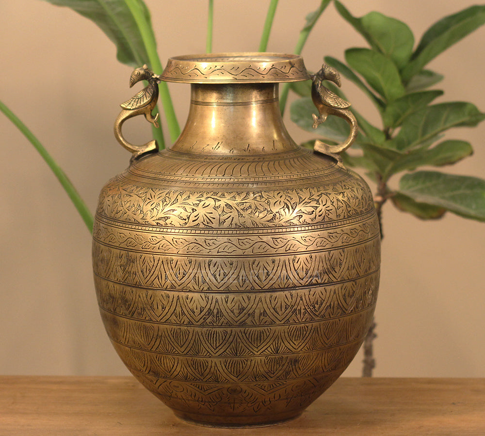 Brass Vintage Carved Planter