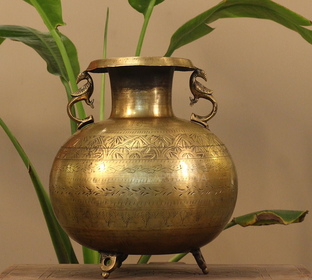 Brass Vintage Carved Planter