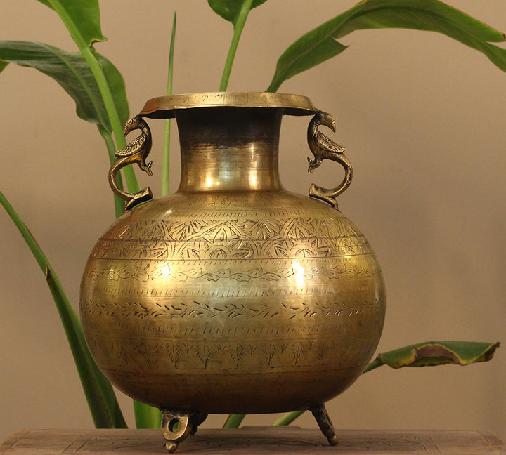 Brass Vintage Carved Planter