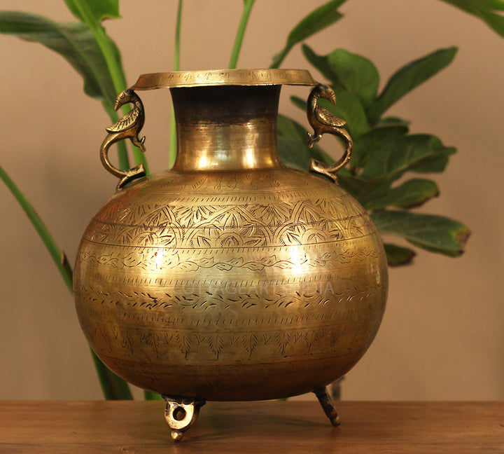 Brass Vintage Carved Planter