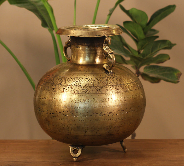 Brass Vintage Carved Planter