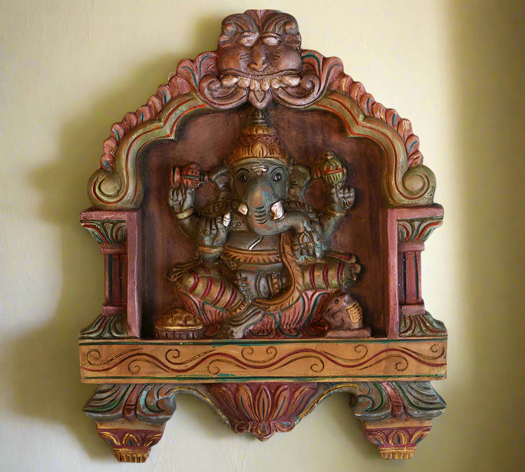 Wooden Hand Painted Kavadi framed Ganesh Wall Hanging