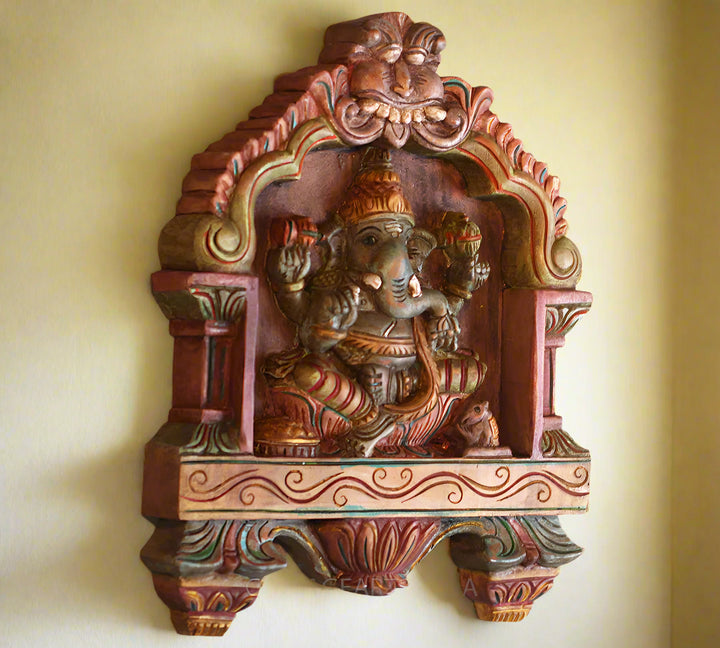Wooden Hand Painted Kavadi framed Ganesh Wall Hanging