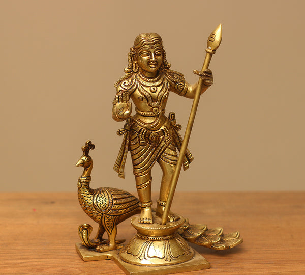Brass Idol of Lord Murugan Peacock Statue