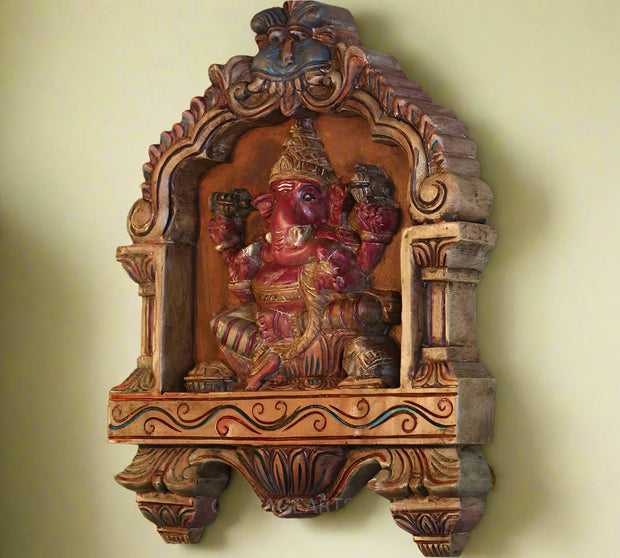 Wood Kavadi Framed Ganesha Hand Painted Wall Hanging