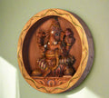 Wooden Painted  Ganesh in Round Frame Wall Hanging