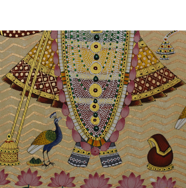 Sacred Shrinathji Pichwai Painting with Gold Accents on Paper