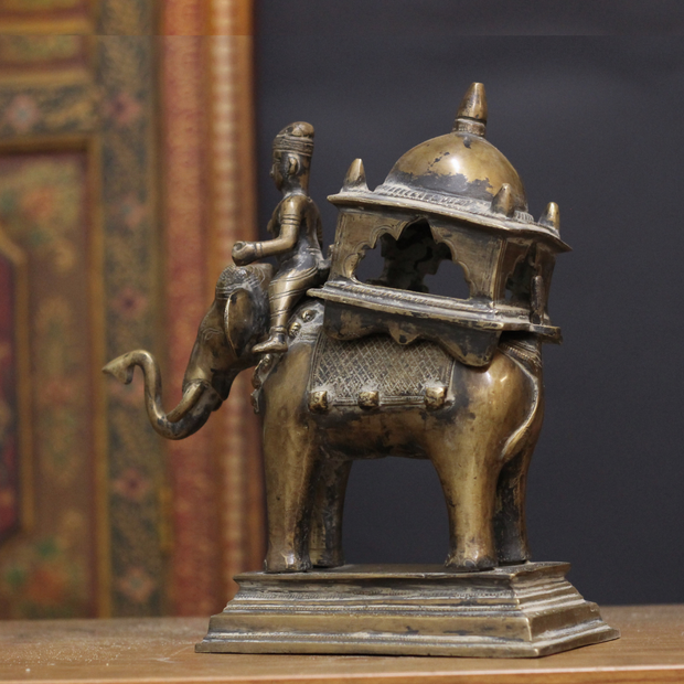 Brass Vintage Elephant Trunk Up With Mahavat 10"