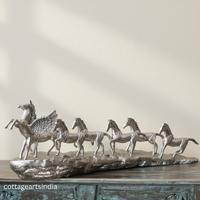 Silver Plated Brass 7 Horse Statue | Vastu Horse Sculpture for Home Décor