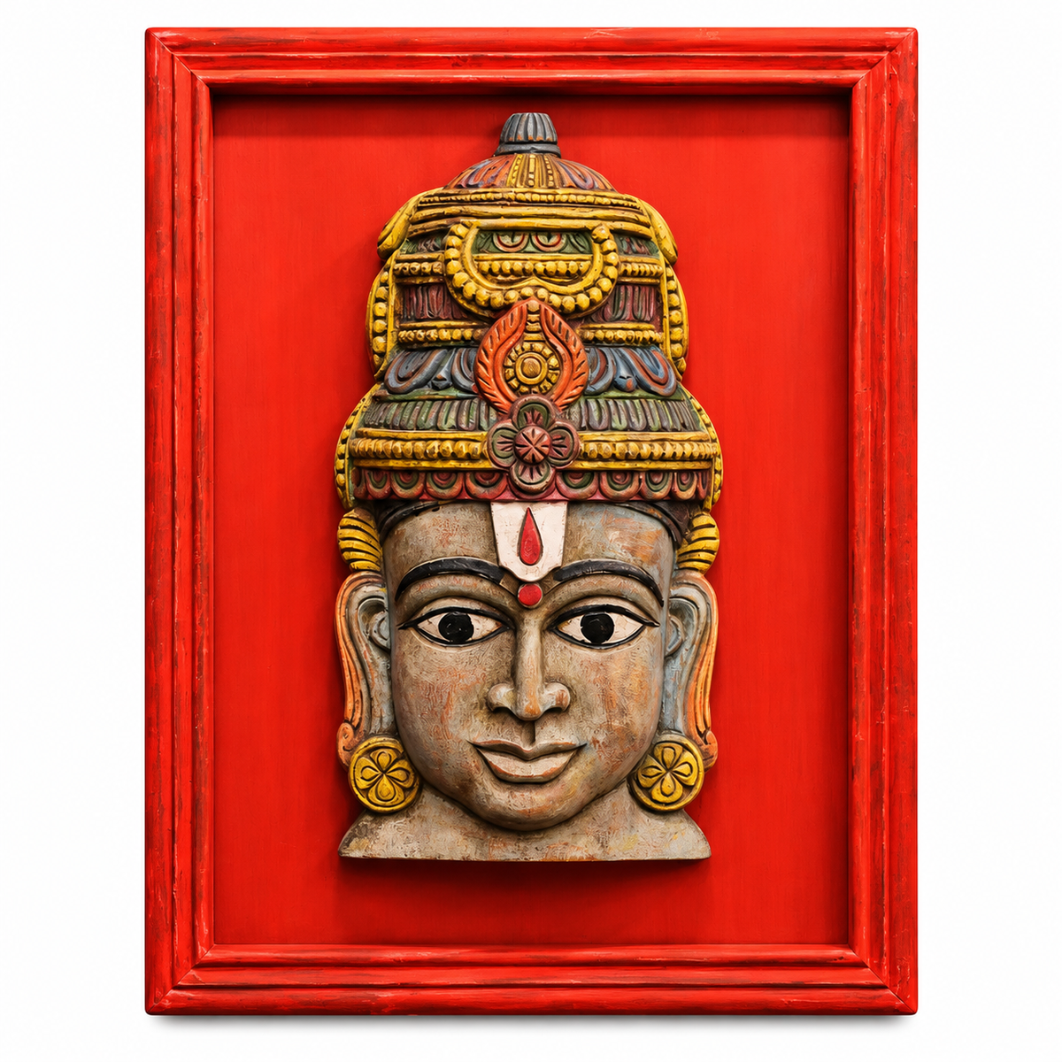 Wooden Vishnu Mask With Wooden Handcrafted Frame
