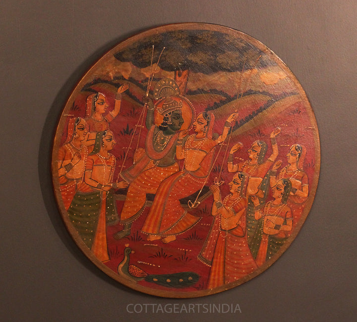 Miniature Painting on Wood -Radha Krishna On Swing
