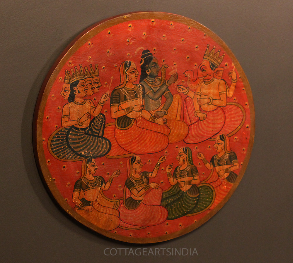 Miniature Painting on Wood - Shiva Family