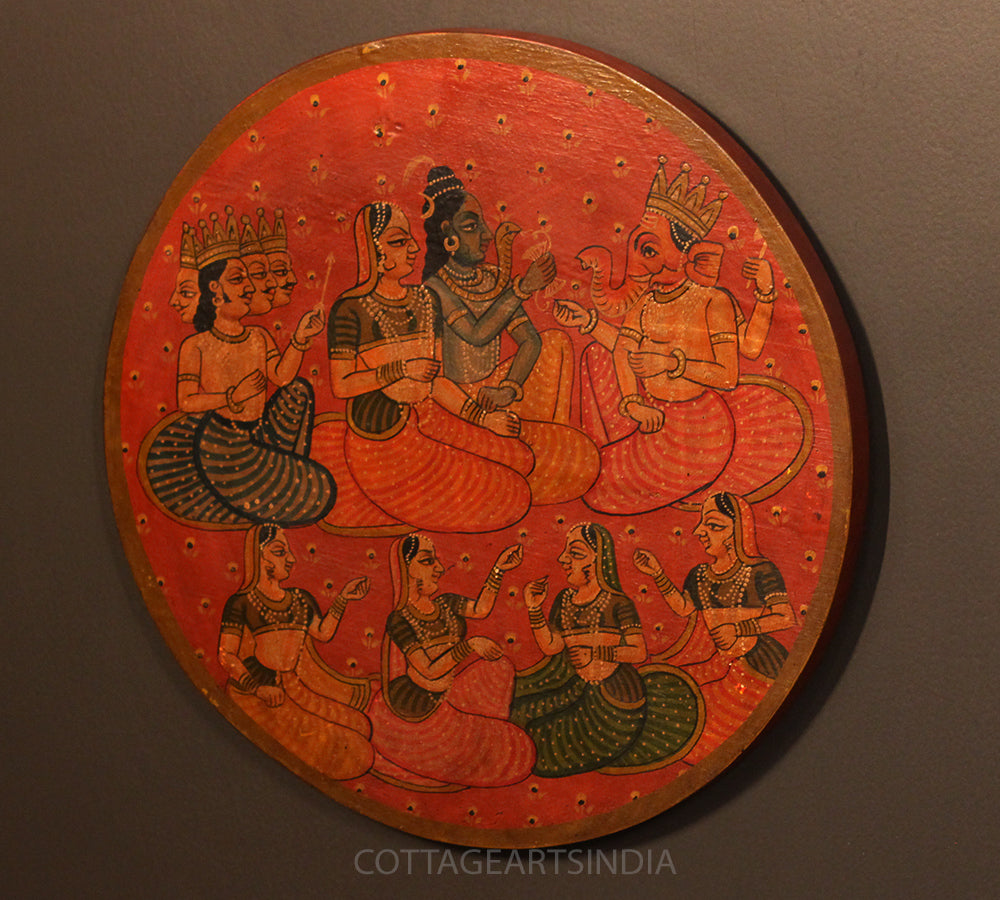Miniature Painting on Wood - Shiva Family
