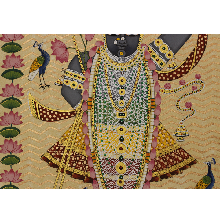 Sacred Shrinathji Pichwai Painting with Gold Accents on Paper