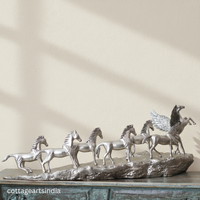Silver Plated Brass 7 Horse Statue | Vastu Horse Sculpture for Home Décor