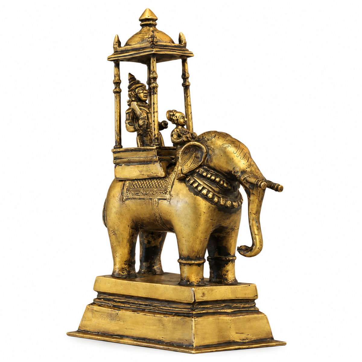 Brass Vintage Elephant With Mahavat