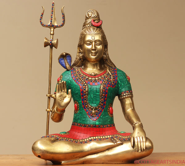 Brass Shiva Sitting Stonework