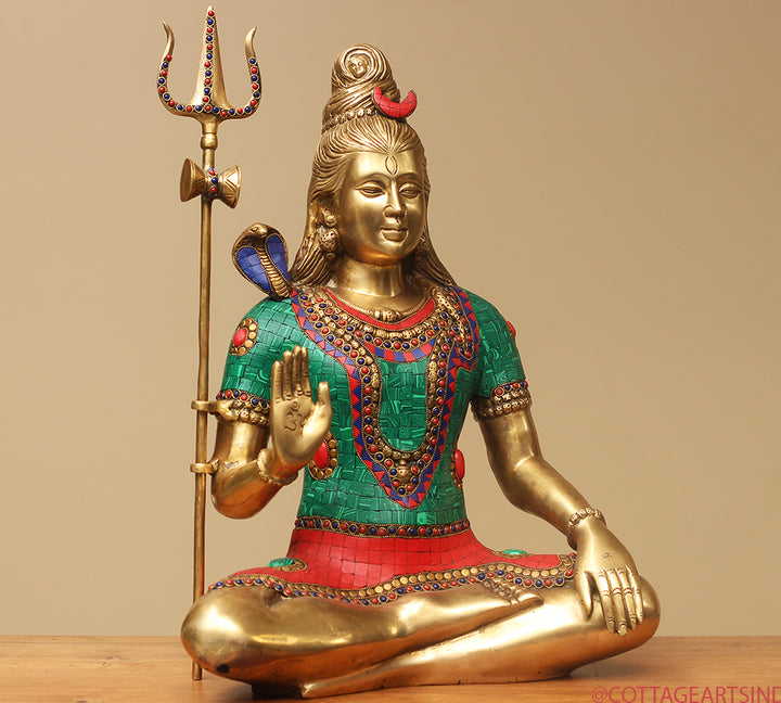 Brass Shiva Sitting Stonework