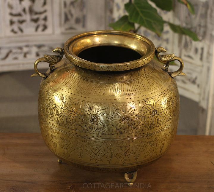 Brass Vintage Carved Planter