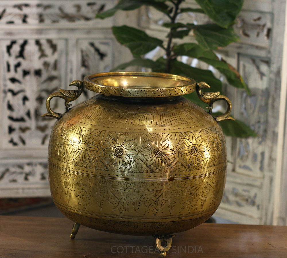 Brass Vintage Carved Planter