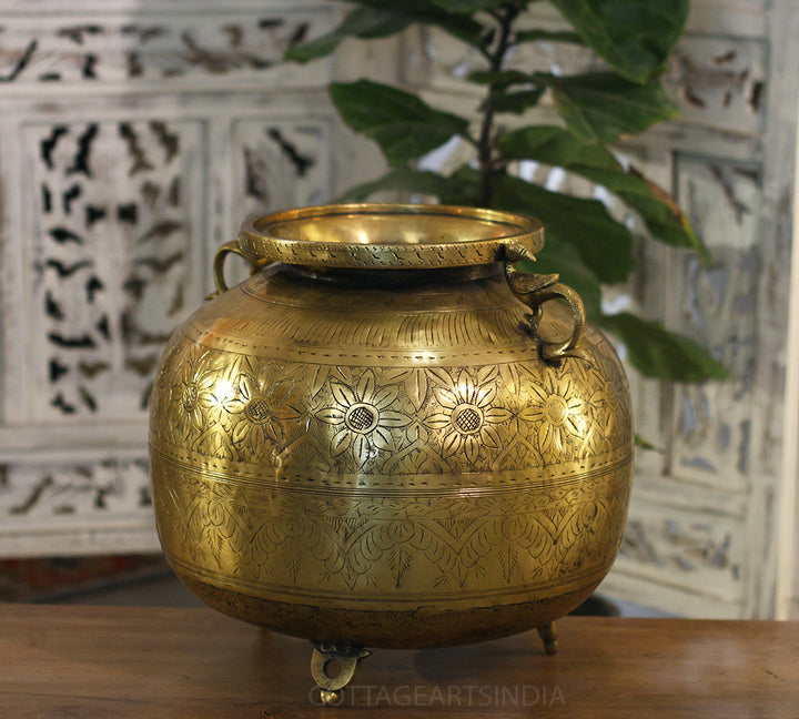 Brass Vintage Carved Planter