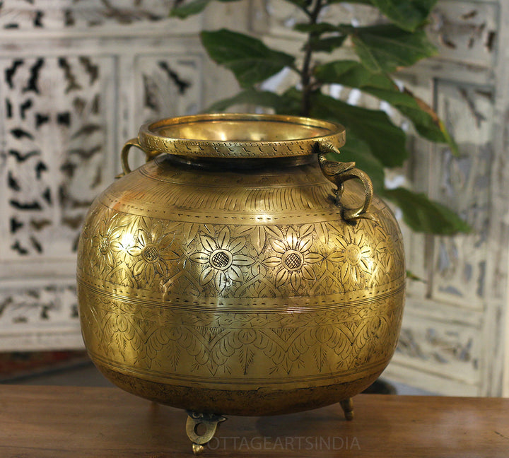 Brass Vintage Carved Planter