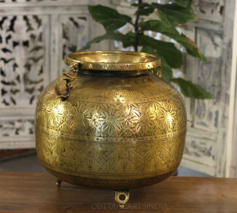 Brass Vintage Carved Planter