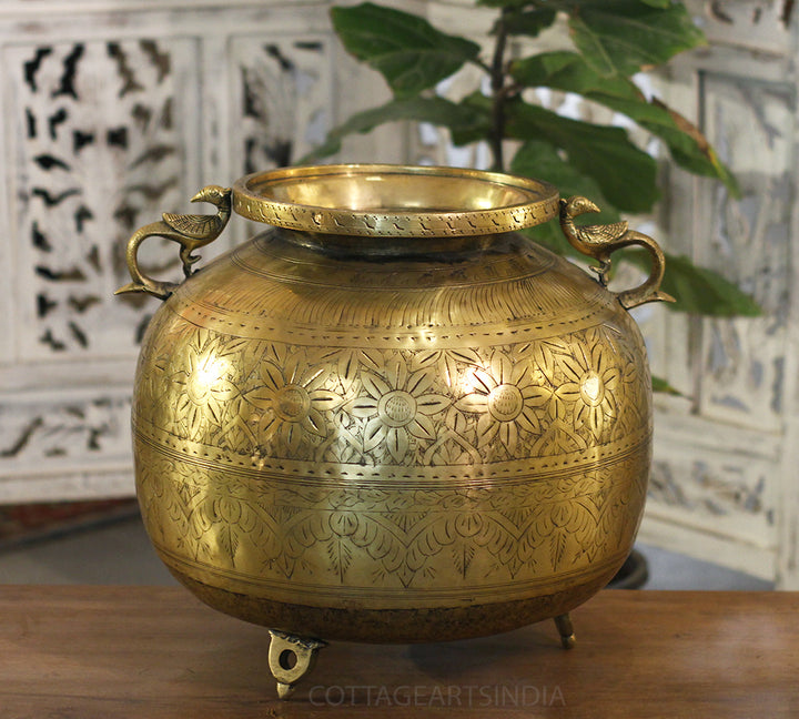 Brass Vintage Carved Planter