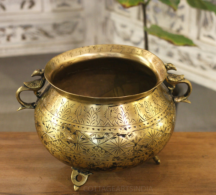 Brass Vintage Carved Planter