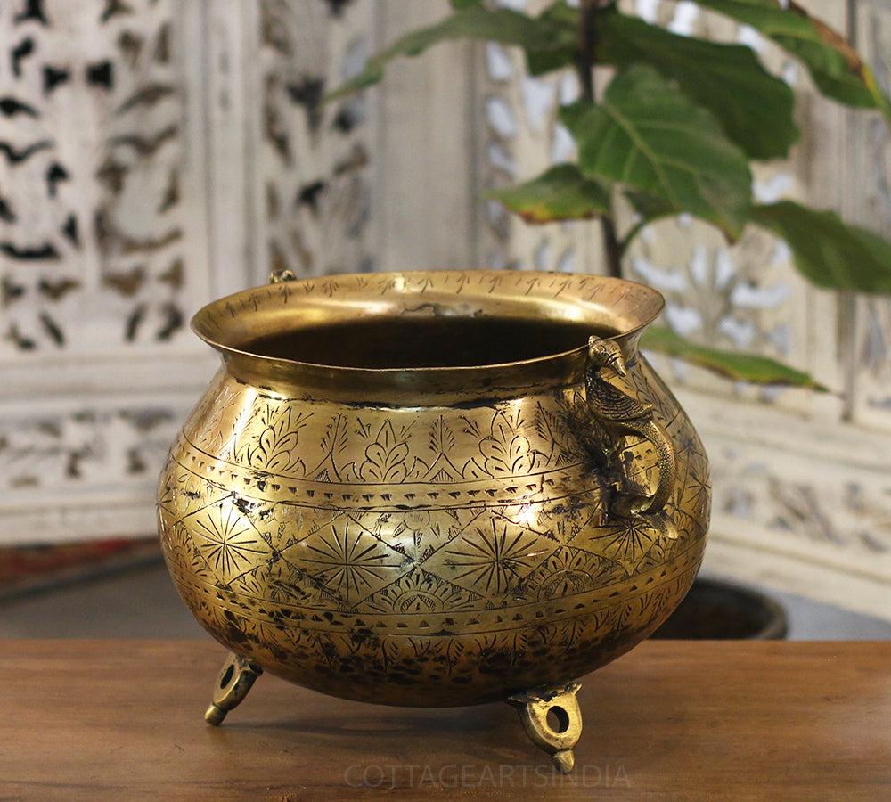 Brass Vintage Carved Planter