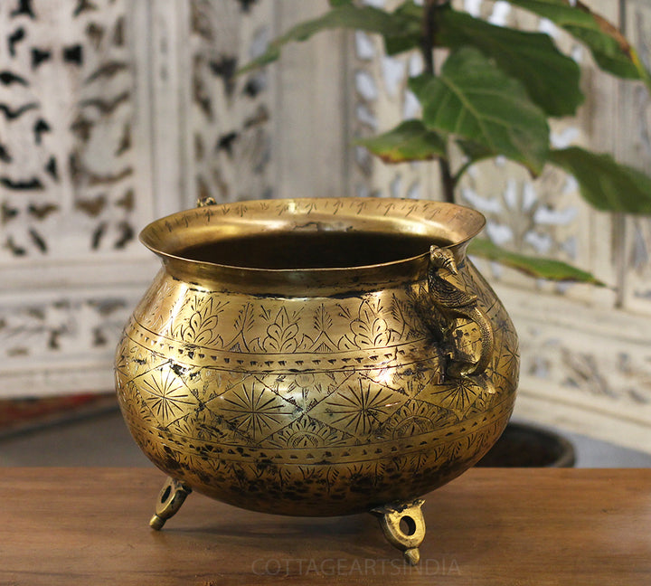 Brass Vintage Carved Planter