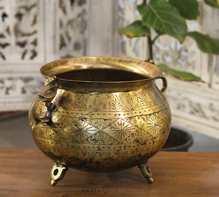 Brass Vintage Carved Planter