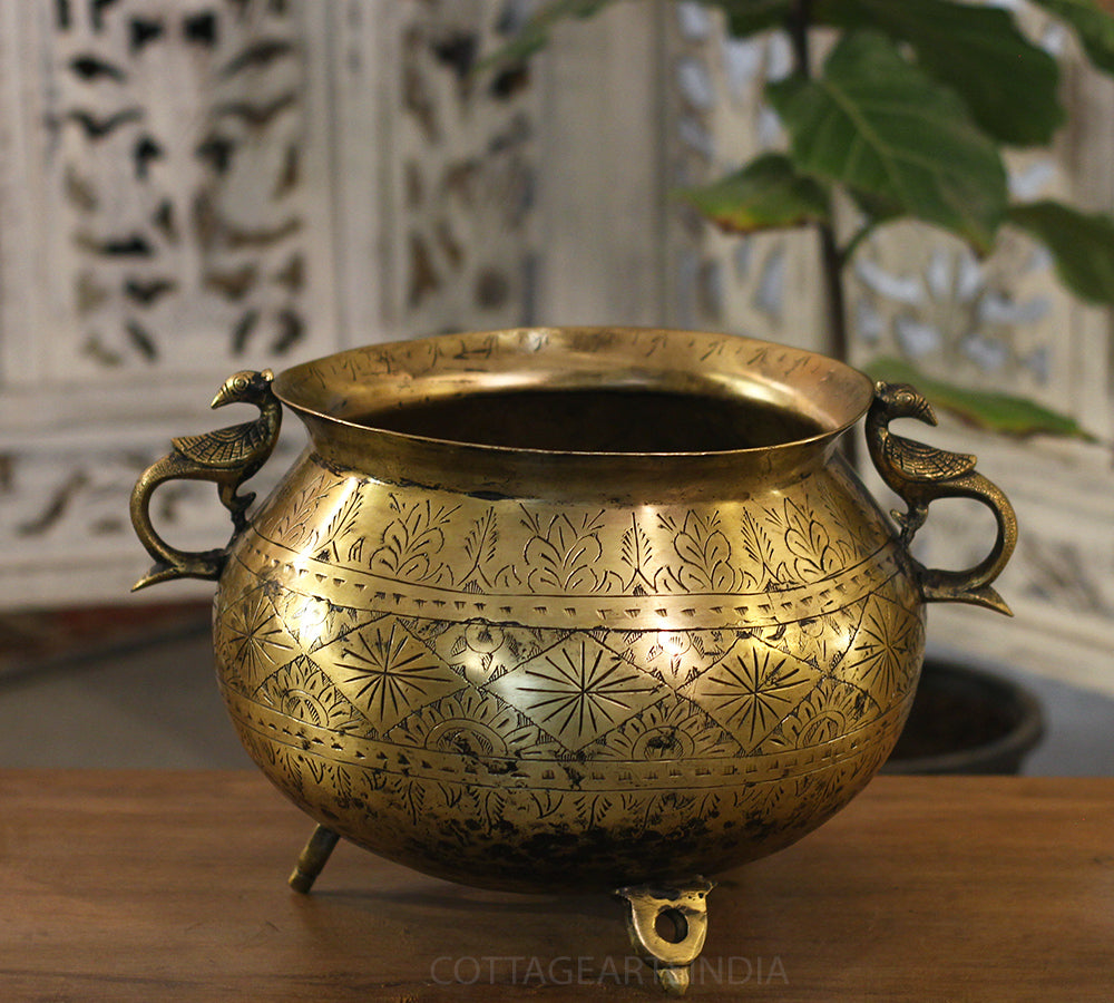 Brass Vintage Carved Planter