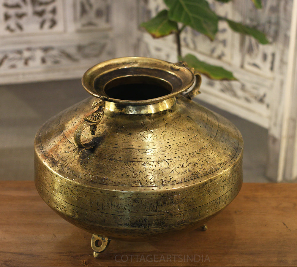 Brass Vintage Carved Planter
