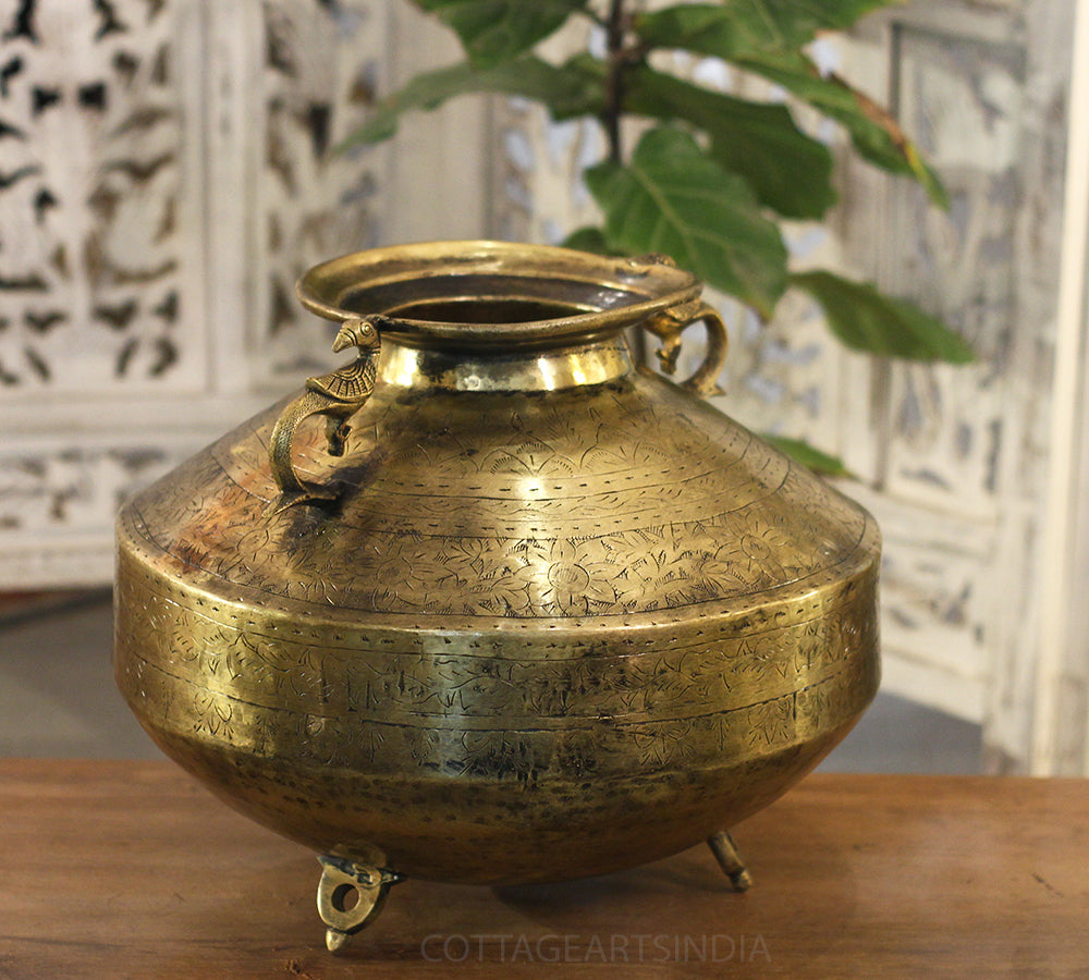 Brass Vintage Carved Planter