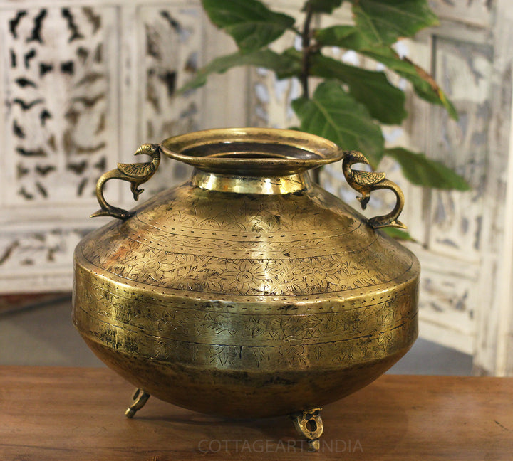 Brass Vintage Carved Planter