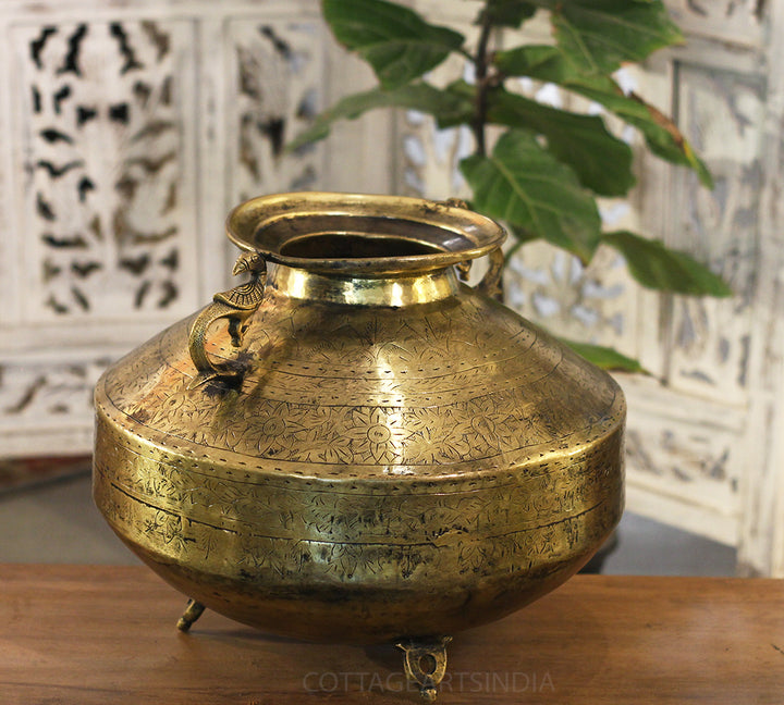 Brass Vintage Carved Planter