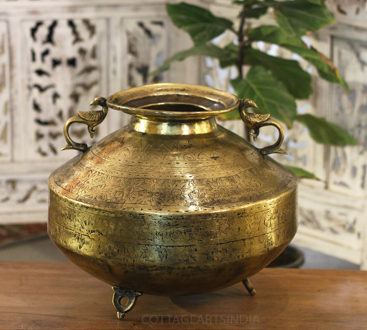Brass Vintage Carved Planter