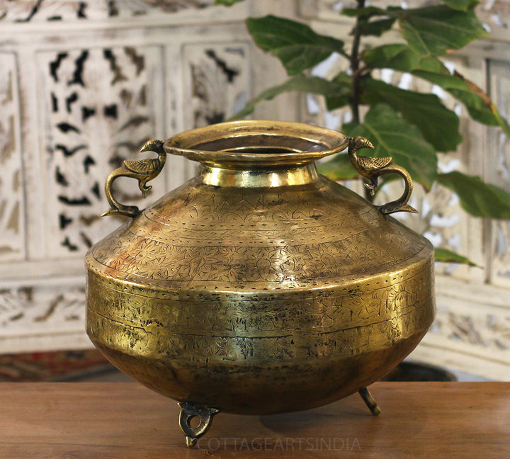Brass Vintage Carved Planter