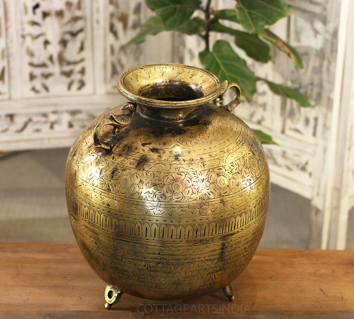Brass Vintage Carved Planter