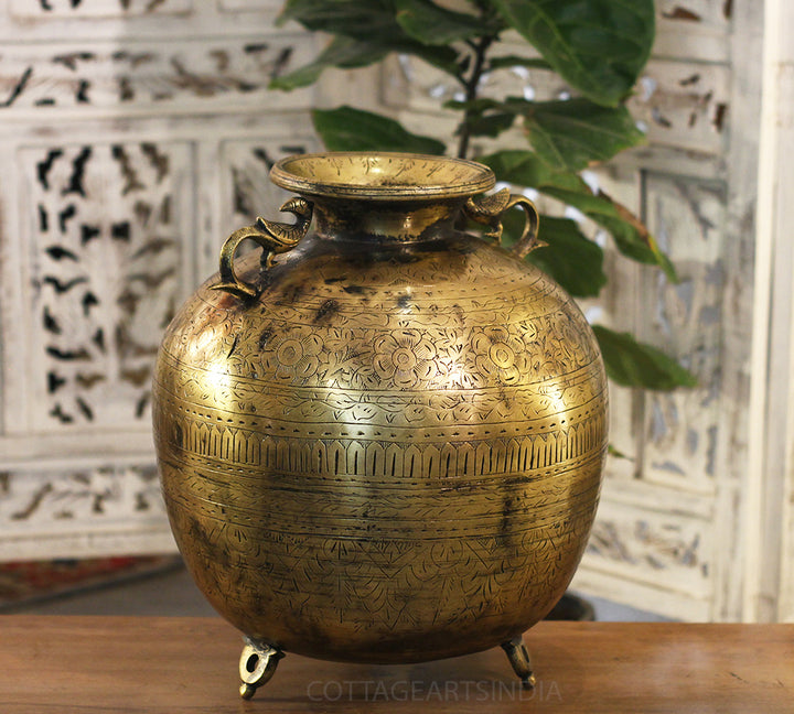 Brass Vintage Carved Planter