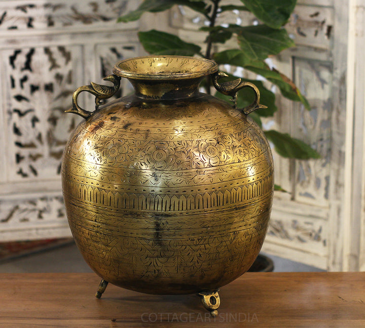 Brass Vintage Carved Planter