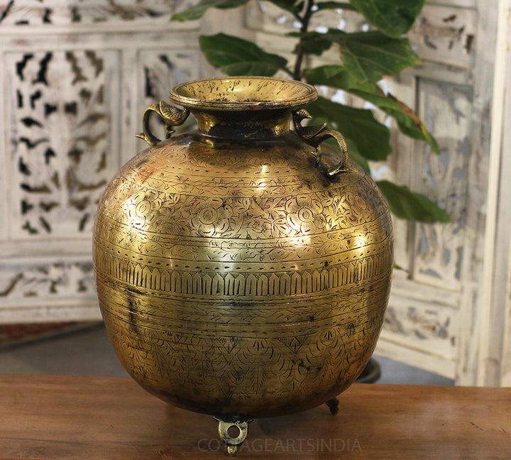 Brass Vintage Carved Planter